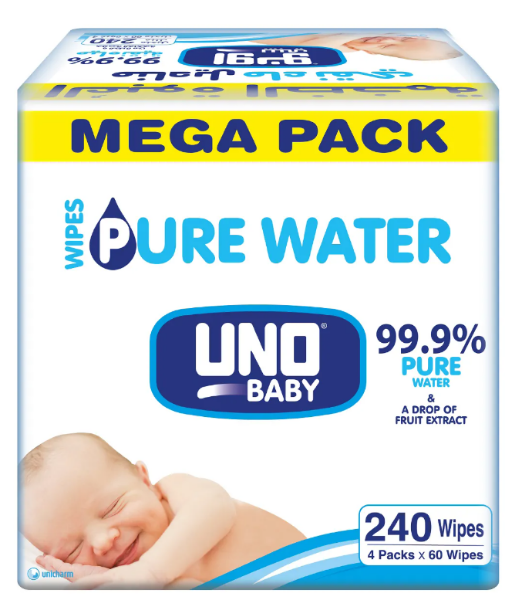 صورة كرتون منديل مبلله اونو ماء نقي 60منديل * 3عبوة / 205360 4 حبه