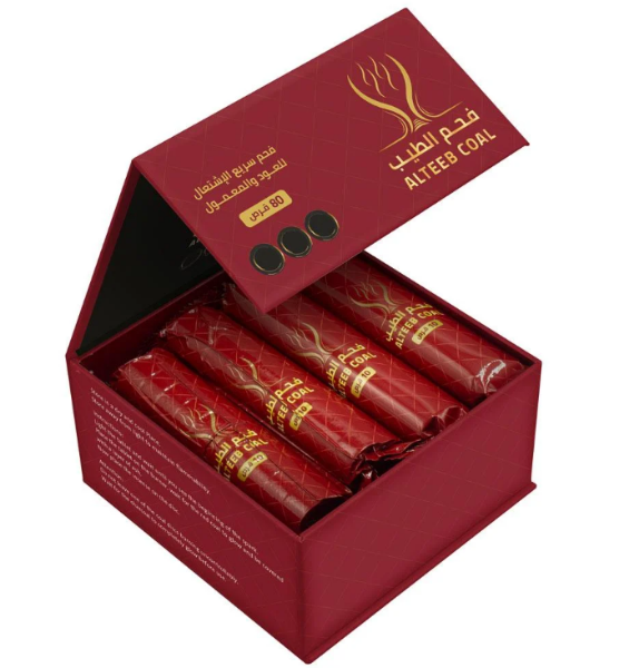 صورة كرتون فحم سريع الاشتعال الطيب دائري 80 حبه شد 24 وسط 24 حبه